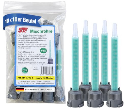 STC ® Statikmischer 1:1 Mischdüsen für 2K Kleber – 100 Stück, Ø 16 mm | Grüne Mischrohre mit Mischerelement zur Zwangsmischung – Bajonettanschluss passend zu 24/50 ml und 25/50 g Doppelkartuschen