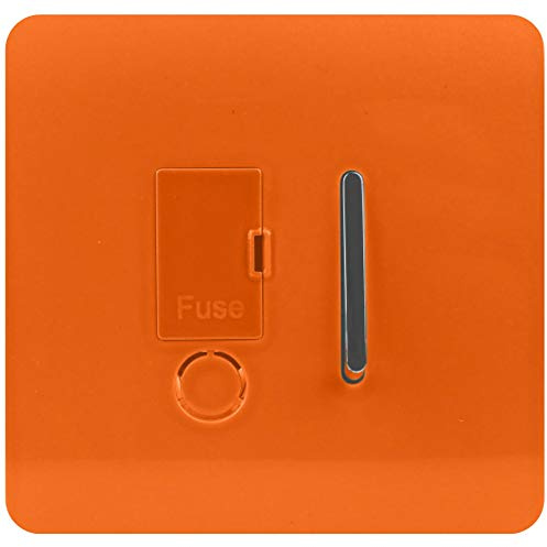 Trendi Switch Screwless Artistic Modern Glossy Tactile 230V Switched 13 A Single Fused Spur Connection Unit w/Flex Outlet Chrome Rocker in Sunset Orange - ART-FSOR