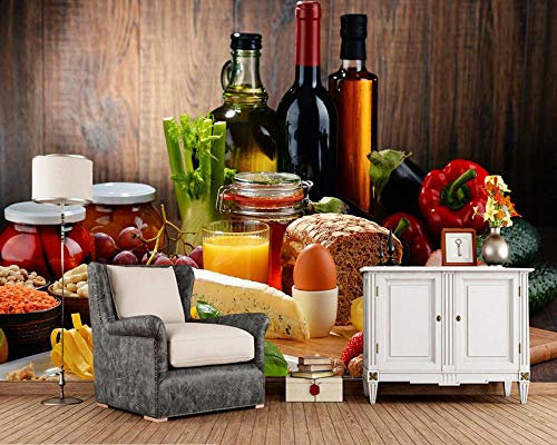 Benutzerdefinierte Küchentapeten,Rotwein,Obst Und Gemüse,Brotwandbilder Für Das Wohnzimmer Esszimmer Bar Hintergrund Tapete,350(W)*256(H)Cm