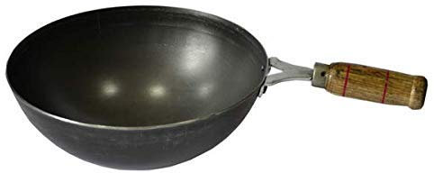 Crafting with Love Chinesischer Wok aus Gusseisen, mit Holzgriff, 25 cm, 2,5 l, Schwarz