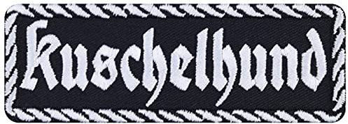 Hunde Aufnäher KUSCHELHUND Aufbügler dog Patch/Bügelbilder zum annähen/aufbügeln | Begleithund Applikation für Jacke/Weste/Jeans/T-Shirt | 100x35mm