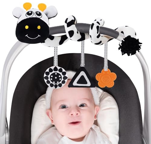 vocheer Autositz Spielzeug für Babys 0-6 Monate Hängende Rassel Bouncer Spielzeug für Krippe Mobile, Infant Spiral Plüsch Kinderwagen Spielzeug, Giraffe
