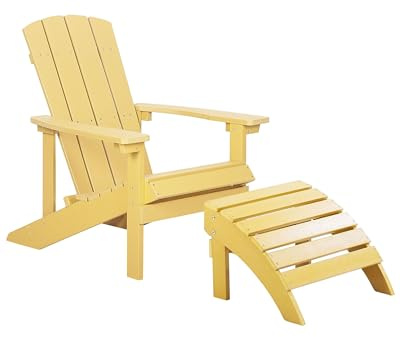 Chaise Basse Fauteuil de Jardin Effet Bois Jaune avec Accoudoirs et Repose-pied Confortable Matières Résitantes Style Rustique et Campagne Beliani