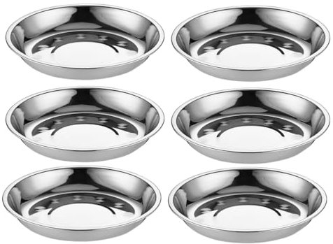 6 x Edelstahl-Teller, rund, unzerbrechlich, für Salat, Obst, Serviertablett für Erwachsene, zum, Camping, Picknick, Outdoor, 15CM, silberfarben