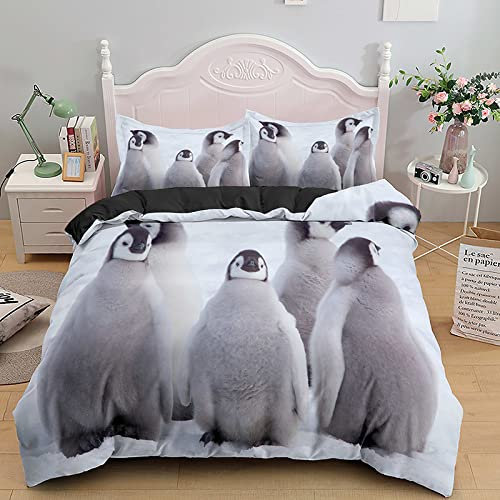 JZZFBW Bettwäsche 140x200cm Elfenbein Pinguin Mikrofaser Flauschige BettwäSche Mit ReißVerschluss Und 2 Mal 80x80cm Kissenbezug,BettwäSche Set Geeignet FüR Erwachsene Und Kinder