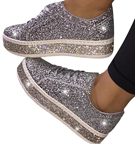 EGSDMNVSQ Turnschuhe Frauen Glitzer Sneaker Paillettes Slip On Sportschuhe Freizeitschuhe Bequeme Segeltuchschuhe Damen Schuhe Canvas