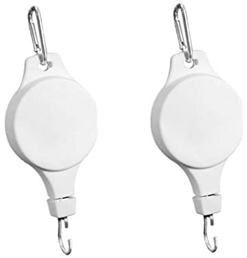 Hanging Basket Pulley, Retractable Hanger Adjustable Heavy Duty Plant Pulley Hook,Retractable Plant Hanger for Hanging Planters Flower Basket Pots, Birds Feeder, Plant Grow Ligh-white 2pcs