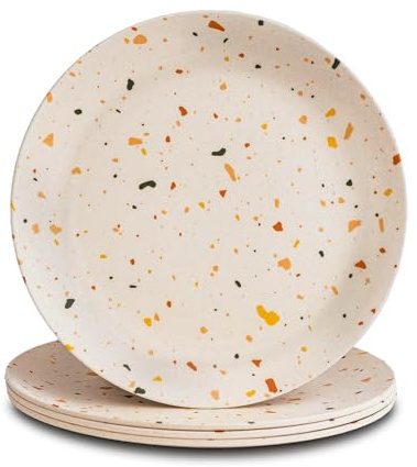 Nook Theory 4 Pack Reusable Bamboo Plates - Non-Toxic Toddler and Kids Plate, Dishwasher Safe, Not Microwavable Dinnerware (Celebration 8)