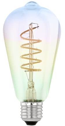 EGLO Dimmbare E27 LED Lampe farbig, Spiral Glühbirne bunt schimmernd, Kolben Leuchtmittel Regenbogen, 4 Watt, 200 Lumen, warmweiß, 2000k, Edison Birne ST64, Ø 6,4 cm