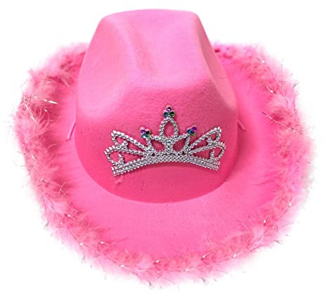 Orbgons Rosa Hut mit Feder, Flauschiger Federrand, Erwachsenengröße, Cowboyhut mit Federn für Bachelorette-Kostümparty, Spiel-Anzieh-Outfits für Frauen Damen Hüte Winter (Hot Pink, One Size)