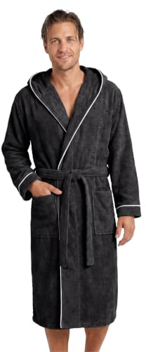 LAYNENBURG Bademantel Herren Frottee - Kapuze - Lang - 100% Baumwolle (360g/m2) - OEKO TEX Standard 100 - Größe M, L, XL, XXL, 3XL