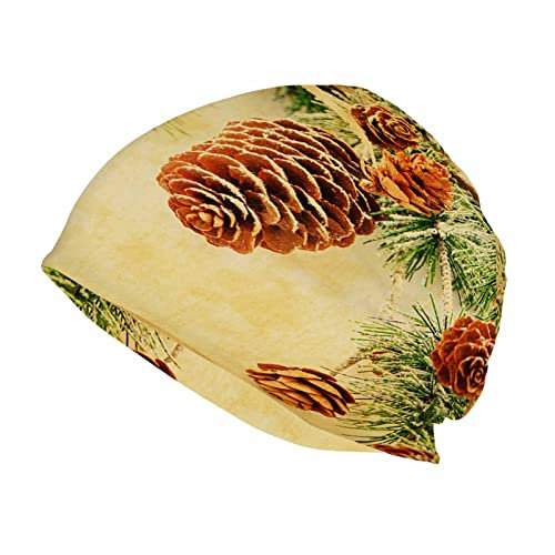 Lawenp Weihnachtsstrickmütze Tannenzweige Glocken Schöne Ornamente Holzwand Beanie Mützen für Männer Frauen Totenkopfmütze Braun