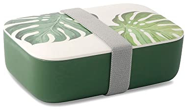 BIOZOYG - Vaschetta per Alimenti in PLA con Foglie - Porta Pranzo con Coperchio, Lunchbox Ecologico, Box Spuntino Decorato, Contenitore per Alimenti da Viaggio, Porta Merenda Asilo 18,8x12,5x6,3 cm