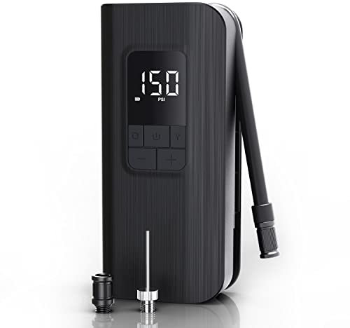TOPUMP Luftpumpe Elektrisch TP100, Tragbarer Akku Luftpumpe Fahrrad mit LED-Display, Auto-Off, 150 PSI Kabelloser Fahrradpumpe für Auto, Fahrrad, Motorrad und Bälle