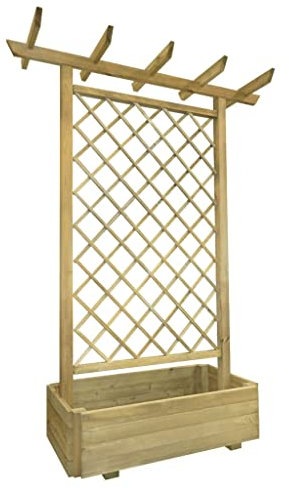 WIFESE Pergola mit Pflanzkasten 162x56x204 cm Holz Rankgitter Holz Pergola Holz Garten Hochbeet Spalier BlumenstäNder Blumenregal Pflanzenregal Blumenbank Tannenholz Spalier Mit Regalen