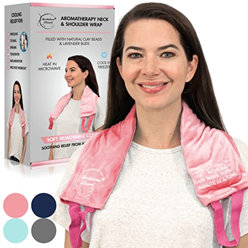 Brookethorne Naturals Microwave Heating Pad for Neck and Shoulders Moist Heating Pad with Removable Cover. Calming Heat Neck Wrap with Lavender. Great for Back Pain, Stiff Neck & Cramps