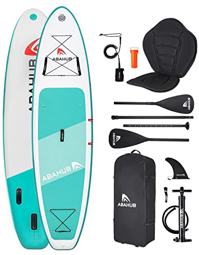 Abahub SUP Board aufblasbar,320x78x15cm Stand Up Paddling Board Set, Blau/Grün/Orange/Rot Standup Paddle Board mit verstellbarem Aluminiumpaddel,Kajak Sitz,für Kajakfahren, Kanufahren, Angeln (Grün)