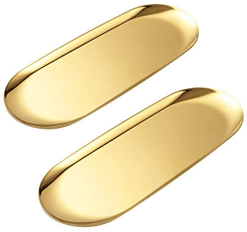 luvtree Set of 2 Oval Stainless Steel Tray – Mirror-Polished, Vacuum-Coated, Fade-Resistant, Jewelry & Perfume Storage, Bathroom Organizer, Coffee Table Tray, Candle Display, 30cm x 12cm, Gold