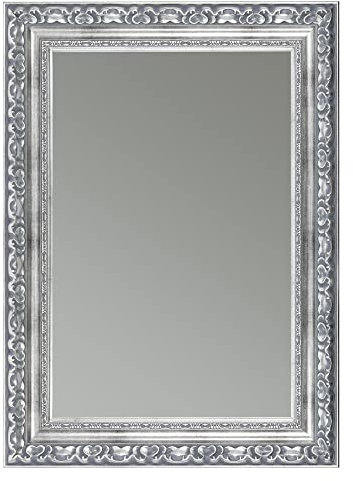 CLAMARO 'OTTO' Antik Wandspiegel 80x105 cm mit Rahmen | Silber Grau | Shabby Chic Vintage Barock Spiegel mit Holzrahmen | Barockspiegel inkl. Metall Aufhänger und Montagematerial