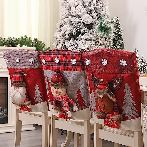 FYBlossom 3 Stück Weihnachten Stuhlhussen Weihnachtsdeko, Weihnachten Stuhlrückenbezüge Esszimmerstuhl Stuhlbezug, Weihnachtsstuhl Rückenbezüge Stuhlhussen Protector Für Abendessen Tisch Party Decor
