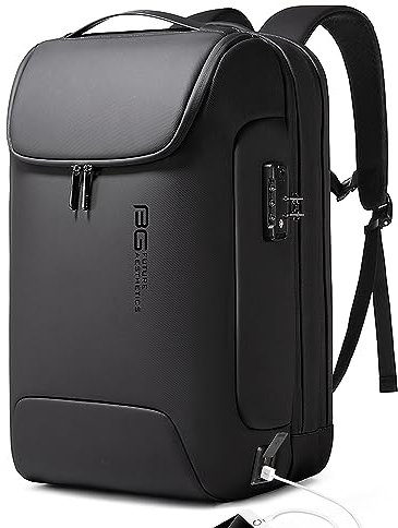 BANGE Zaino antifurto con porta di ricarica USB, zaino da lavoro leggero per uomini e donne, nero, Three Pockets, Portatile