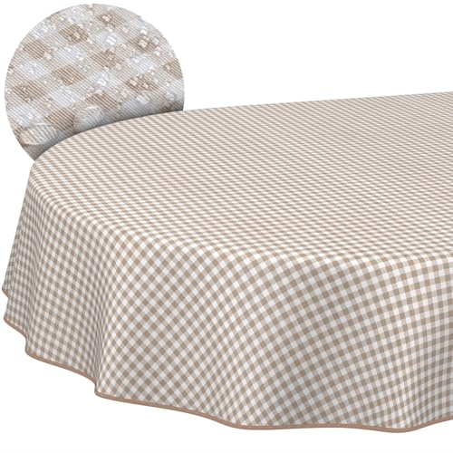 ANRO Tischdecke abwaschbar Vichy-Karo Grau mit Saum oval 180x140 cm | mit Saum eingefasst – schmutz- & wasserabweisend, pflegeleicht – waschbar bei 30 °C – ideal für Garten, Terrasse & Esszimmer