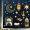 Fensterbild Ramadan Glaube Fastenmonat Set Sterne Laternen Moschee Gebetsteppich Heilig Fensteraufkleber, Dekoration Religion, 1. A4 Bogen