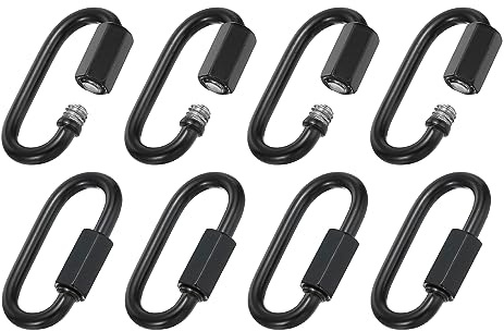 PATIKIL 4mm Chain Quick Links, 8 Pack Chain Connector Screw Locking Clips Hook Oval D Ring for Chandelier Backpack Tent, 304 Stainless Steel 507 Lbs Black