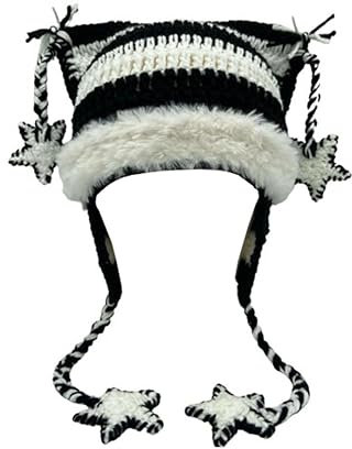 Y2K Beanies Y2k Beanie für Damen, Gothic-Strickmütze, Grunge-Häkelmützen für Damen, Zubehör, Schwarz / Weiß, M