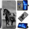 GLANDOTU Case for iPhone SE 2022 5G / SE 2020/ iPhone 8/7/6, Multi-Pattern PU Leather Wallet Flip Case with Stand, Card Holder, Black Horse