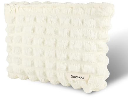 Fycyko Petite Pochette Maquillage Trousse de Maquillage Tissu Sac à Cosmétiques à Glissière Sacs à Main Portables pour Femmes Trousse de Toilette Voyage pour Port Quotidien Stockage - Beige
