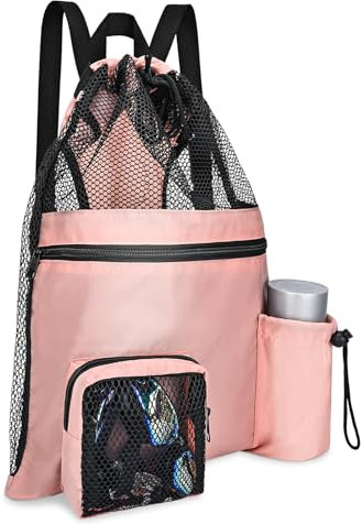 Sarsumir Sac Piscine à Cordon - Séparation Humide et Sèche, Sac à Dos pour Natation, Gym, Plage, Sport - Adultes, Hommes, Femmes - Rose