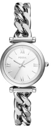 Fossil Carlie Damen-Armbanduhr Carlie Mini Quarz Edelstahl Dreizeiger Farbe: Silber (Modell: ES5331), Silber, 28MM, Carlie Mini