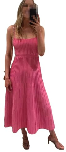 Ärmelloses plissiertes langes Damenkleid, hohe Taille, einfarbig, schmale Passform