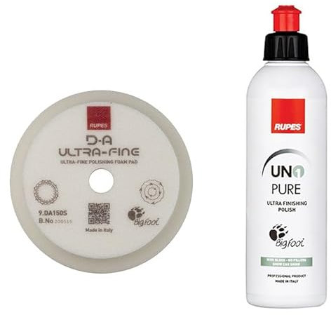 CAR-ZONE RUPES UNO PURE Hochglanzpolitur (250ml) + Rupes Polierpad Ultrafein (130/150mm) Aluminiumoxid, Sehr Fein, 1500, Metall, Kunststoff
