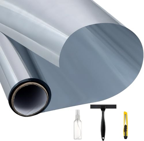 Litinliv Film Miroir Fenêtre sans Tain Argenté, Film Fenetre Anti Chaleur UV, Film Miroir pour Fenetre Anti Chaleur, Film Miroir Autocollant, Film Adhésif Réfléchissant pour Fenêtre Maison (50*200cm)