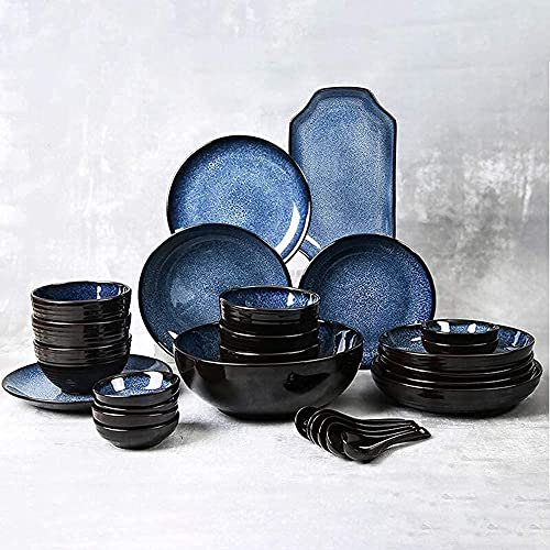 Juego de vajilla para Cocina y Comedor, vajilla de cerámica Retro Estrellada de 28 Piezas, Juego Combinado de vajilla de Porcelana, Juego de tazones/Platos de Postre/Platos hondos/Servicio de Cuchara