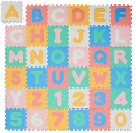 Relaxdays Puzzlematte ABC und Zahlen, 36 Teile, Spielmatte Kinder, B x T: 171 x 171 cm, BPA-frei, Schaumstoff, bunt