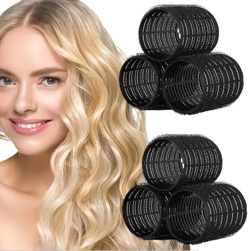 Cisolen Lot de 6 bigoudis Jumbo de 60 mm, sans chaleur, auto-agrippants, auto-agrippants, pour cheveux courts et longs, pour boucler et coiffer les cheveux