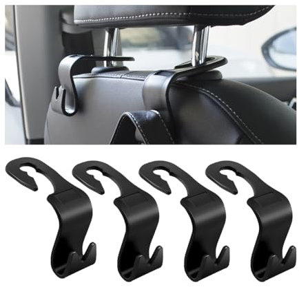 Adunsiaoto 4 Stück Schwarze Auto-Aufbewahrungshaken, Autozubehör Tasche Haken Für Geldbeutel Handtasche Einkaufstasche, Multifunktionshaken Für Autositz Zurück Universal