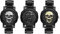JewelryWe Herrenuhr Lederarmband Halloween Set: 6 Stück Steampunk Totenkopf Schädel Analog Quarz Edelstahl Armbanduhr mit Verstellbar Geflochten Leder Armband Schmuckset Uhr Armreif Set für Herren