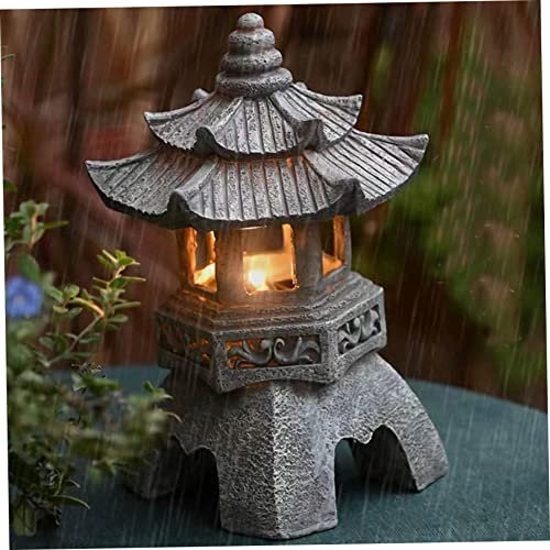 Japanese Garden Ornaments Solar Pagoda Lantern, 10.4inch Japanese Zen Garden Pagoda with Solar Light, Garden Landscape Decorative Ornament for Patio,Porch Yard Decoration(Style 1)
