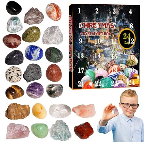Kristall-Adventskalender 2024 – Weihnachts-Countdown-Kalender mit natürlichen Kristallen – Urlaubs-bunte Steine-Set, Festival-Zubehör für Kristall-Enthusiasten