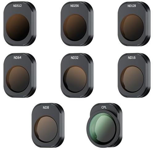 JJC ND-Filter-Set für DJI Mini 4 Pro, 8 Stück ND8/ND16/ND32/ND64/ND128/ND256/ND512/CPL Polarisator und ND-Filter für DJI Mini 4 Pro Drohnenobjektiv-Zubehör, mehrfach beschichtetes optisches Glas und