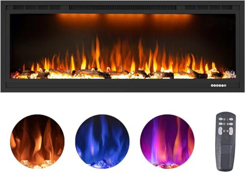 Rodalflame 50/127cm WiFi-Enabled Electric Fireplace Insert, APP Smart Control, Wall Mounted&Recessed Linear Fireplace Heater with Thermostat, Flame&Top Lights, Timer