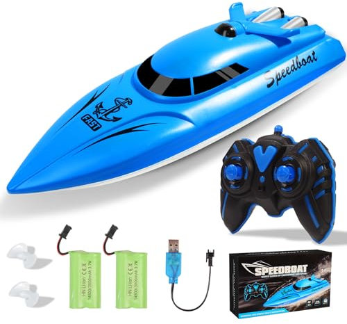 Habuddy RC Boat Age 3+, 2.4 GHz High Speed Mini Boats, Remote Control Boats for Pools & Lakes, Radio Controlled Watercraft for Kids, 30+ Mins, 2 Batteries