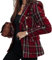 Blazer à Carreaux pour Femmes Revers à la Mode Veste en Tweed imprimée à Carreaux à Double Boutonnage Blazer décontracté élégant pour Bureau d'affaires (Rouge,XXL)