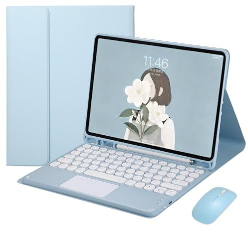 HLTOOP Custodia con Tastiera per Samsung Galaxy Tab A9 Plus 11 Pollici (SM-X210/X215/X216/X218), Tastiera Bluetooth Ricaricabile con Touchpad, Portapenne Integrato, Mouse per Tablet,Blu