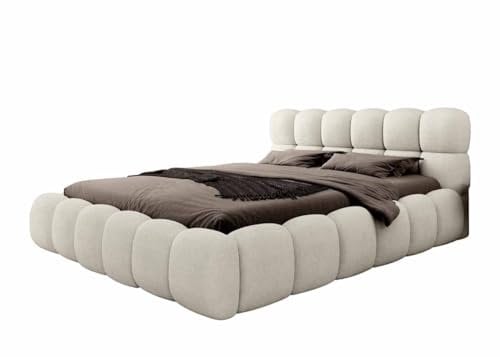 Luxusbetten24 Designer Polsterbett Boston Bouclé 180x200 mit Stauraum | Bezug: Bouclé | Farbe: Beige