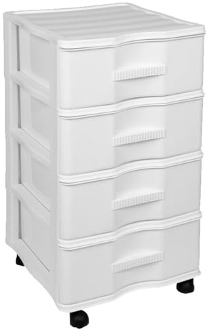 Acan Tradineur - Cajonera de Almacenamiento Wagon - 4 Cajones - Torre de Almacenamiento Multiusos para Oficina, hogar, Escuela, etc - 67,5 x 37 x 39 cm - Color Blanco